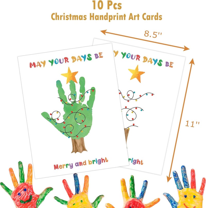 QOFO 10 Pcs Christmas Handprint Art Craft Bundle, 8.5x11 Inch Handprint Keepsake Kit for Family and Classroom, Memory Keepsake Crafts Activities, Christmas Home Decor, Winter Party Favors for Family-1 - Image 2